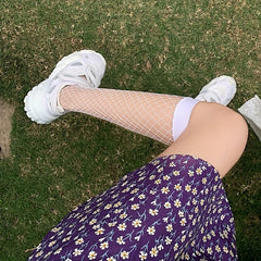 Fishnet Calf Socks Cut Out Knee High Socks Women's Stockings