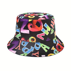 Graffiti Print Reversible Bucket Hat Breathable Sunshade Cap