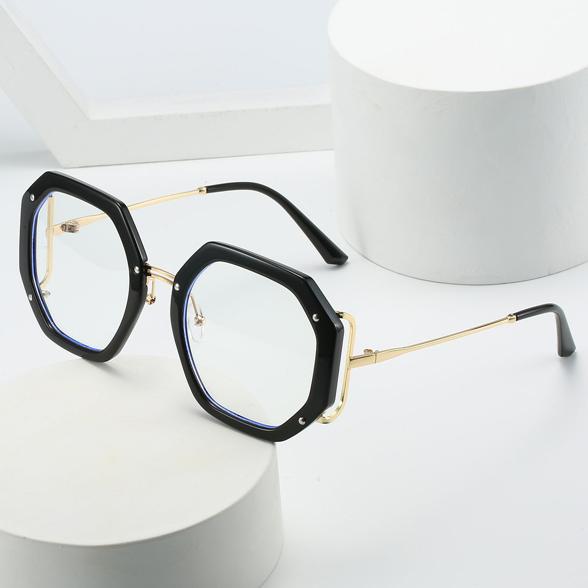 Metal Polygon Frame Light Blocking Glasses for Women Unisex