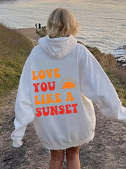 Love You Print Hoodies Long Sleeve Pocket Casual Sweatshirt