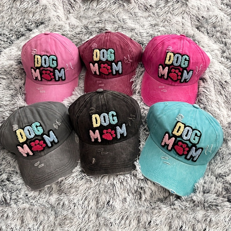 DOG MAMA Patch Baseball Cap Vintage Washed Distressed Sun Hat