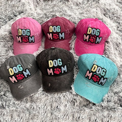 DOG MAMA Patch Baseball Cap Vintage Washed Distressed Sun Hat
