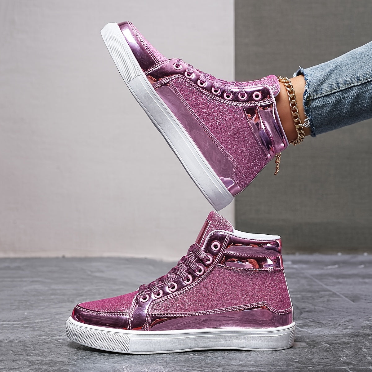 Reflective High Top Sequin Skate Shoes