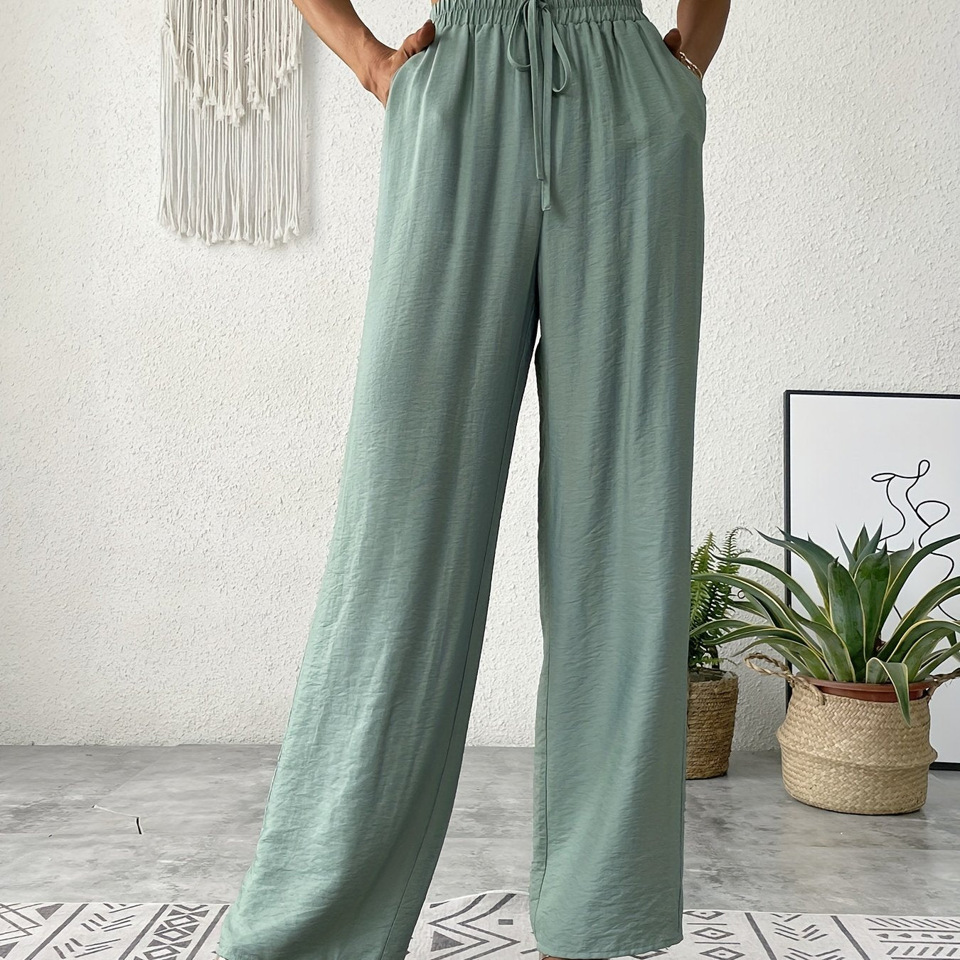 Drawstring Waist Straight Leg Pants Casual Every Pants Women's Clothing