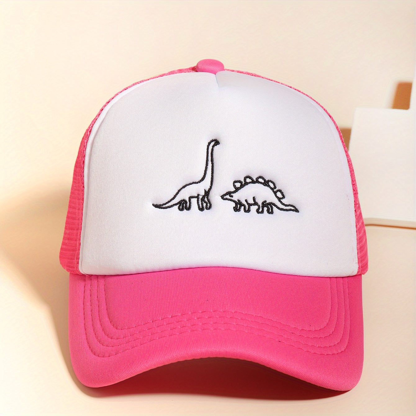 Dino Embroidery Trucker Hat Pink Baseball Cap Adjustable Dad Hats For Women