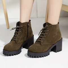 Chunky Heeled Ankle Boots Lace Up Platform Boots Oktoberfest Dress Shoes