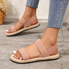 Women's Comfy Flat Sandals Open Toe Elastic Strap Slip On Shoes