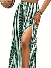 Striped Print Split Skirt for Spring & Summer