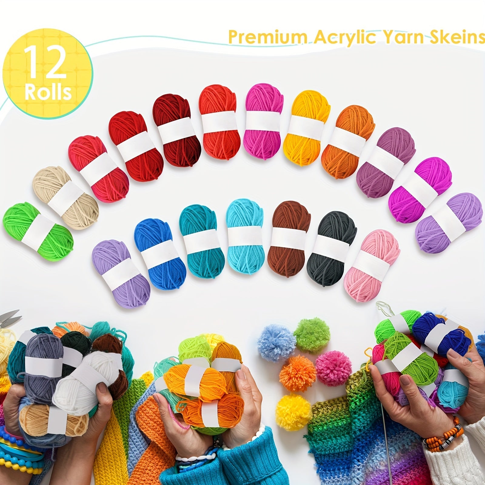 12pcs Multicolor Acrylic Yarn Skeins for Crochet Craft Projects