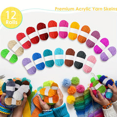 12pcs Multicolor Acrylic Yarn Skeins for Crochet Craft Projects