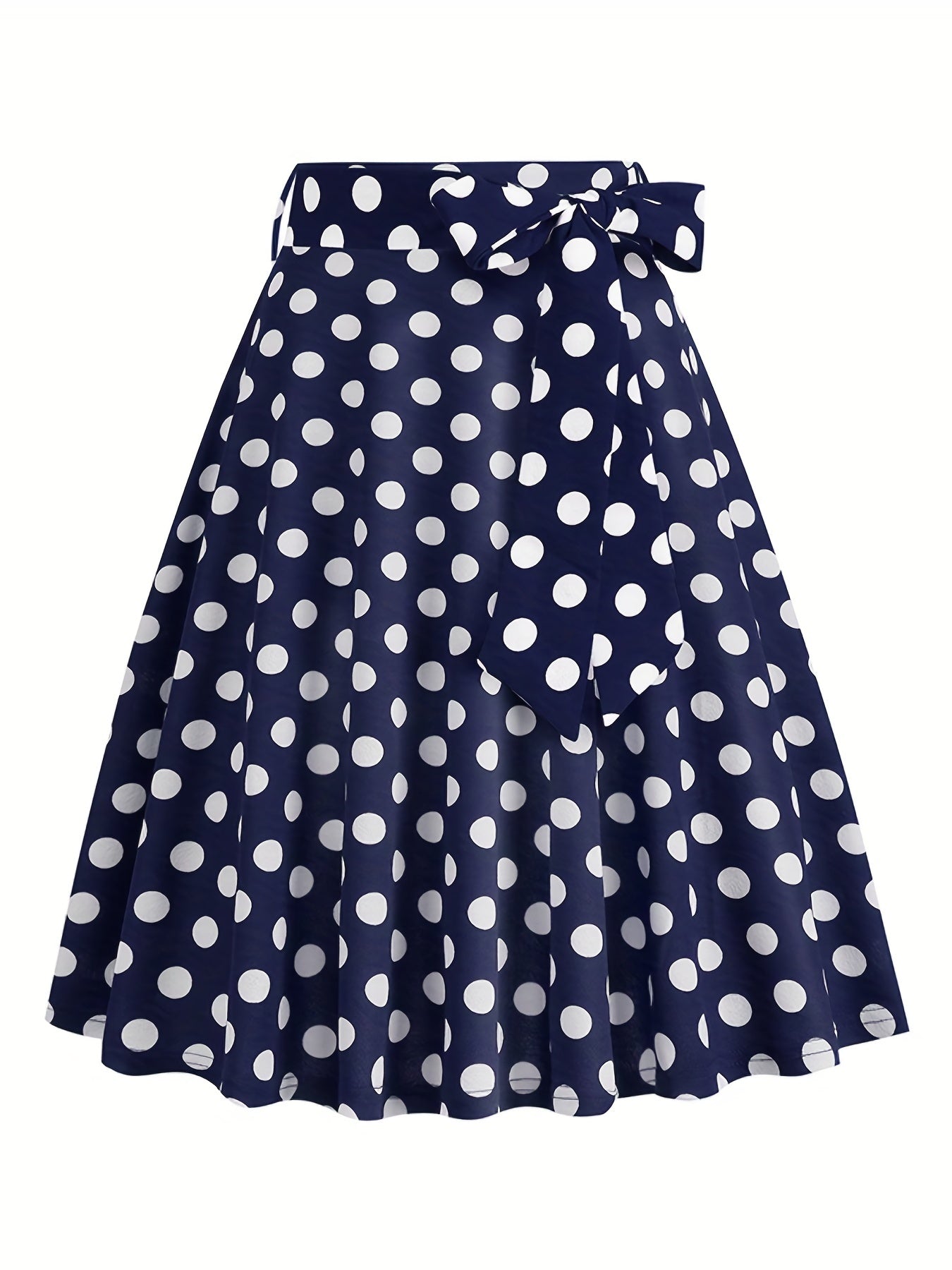 Polka Dot Print Pleated Skirt Vintage Bow Flare Skirt for Spring & Summer