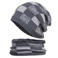 Winter Hat Pullover Cap Scarf Two piece Set Plus Velvet Thick Woolen Cap