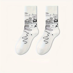 5 Pairs Graffiti Print Socks Comfy Mid Tube Stockings Women's Hosiery