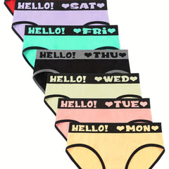 7pcs Letter Tape Briefs Mid Rise Panties Women's Lingerie