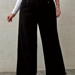 Fringe Trim Wide Leg Jeans
