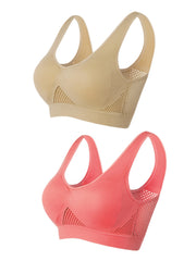 2 Pack Plus Size Sports Bra Set Women's Plus Solid Hollow Out Wireless