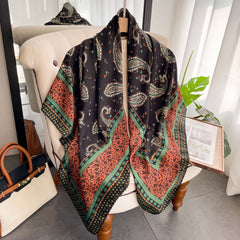Vintage Paisley Print Silk Square Scarf Shawl for Women
