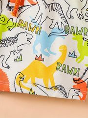Cartoon Dino Print Boys Elastic Waist Shorts for Summer