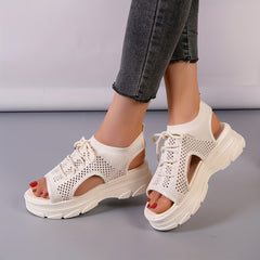 Women's Mesh Lace-up Sports Sneakers Platform Sandals
