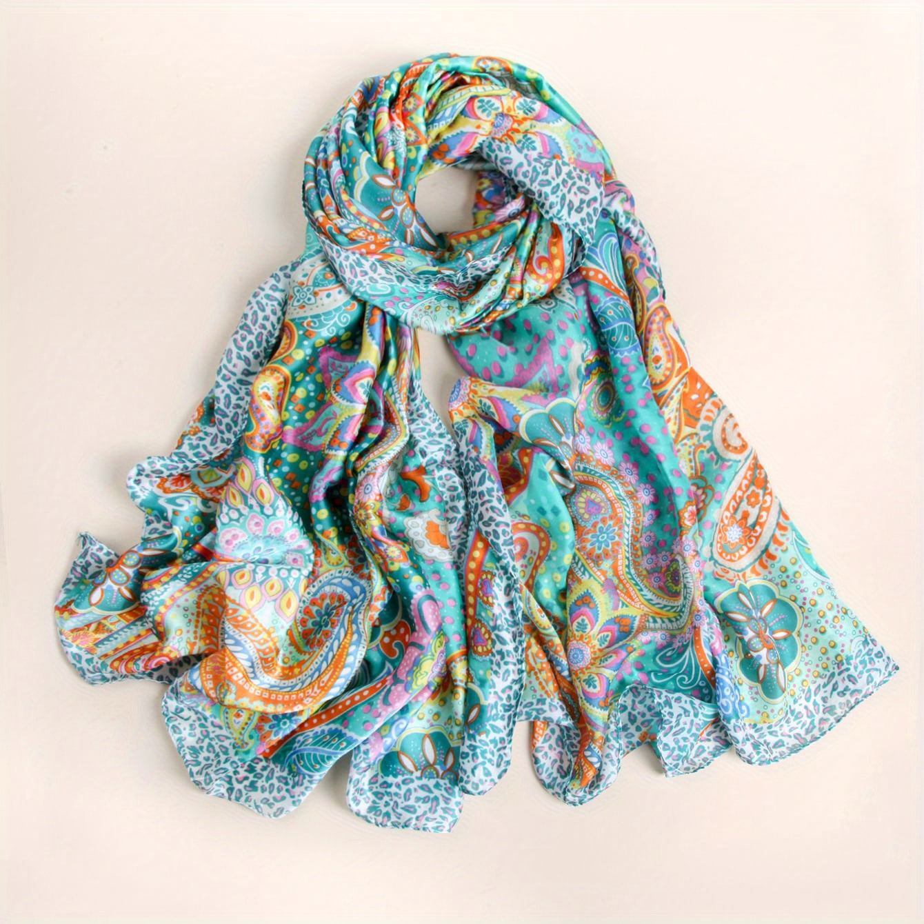 Colorful Printed Satin Scarf for Sunscreen Outdoor Use