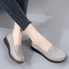 Women's Low Wedge Loafers Solid Embroidered Casual Slip On Shoes