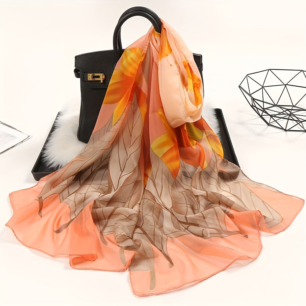 Chiffon Scarf Big Leaf Flower Print Boho Shawl Beach Towel