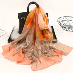 Chiffon Scarf Big Leaf Flower Print Boho Shawl Beach Towel