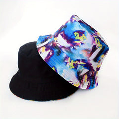 Hip Hop Reversible Bucket Hat Y2K Tie Dye Print Sunscreen Fisherman Cap