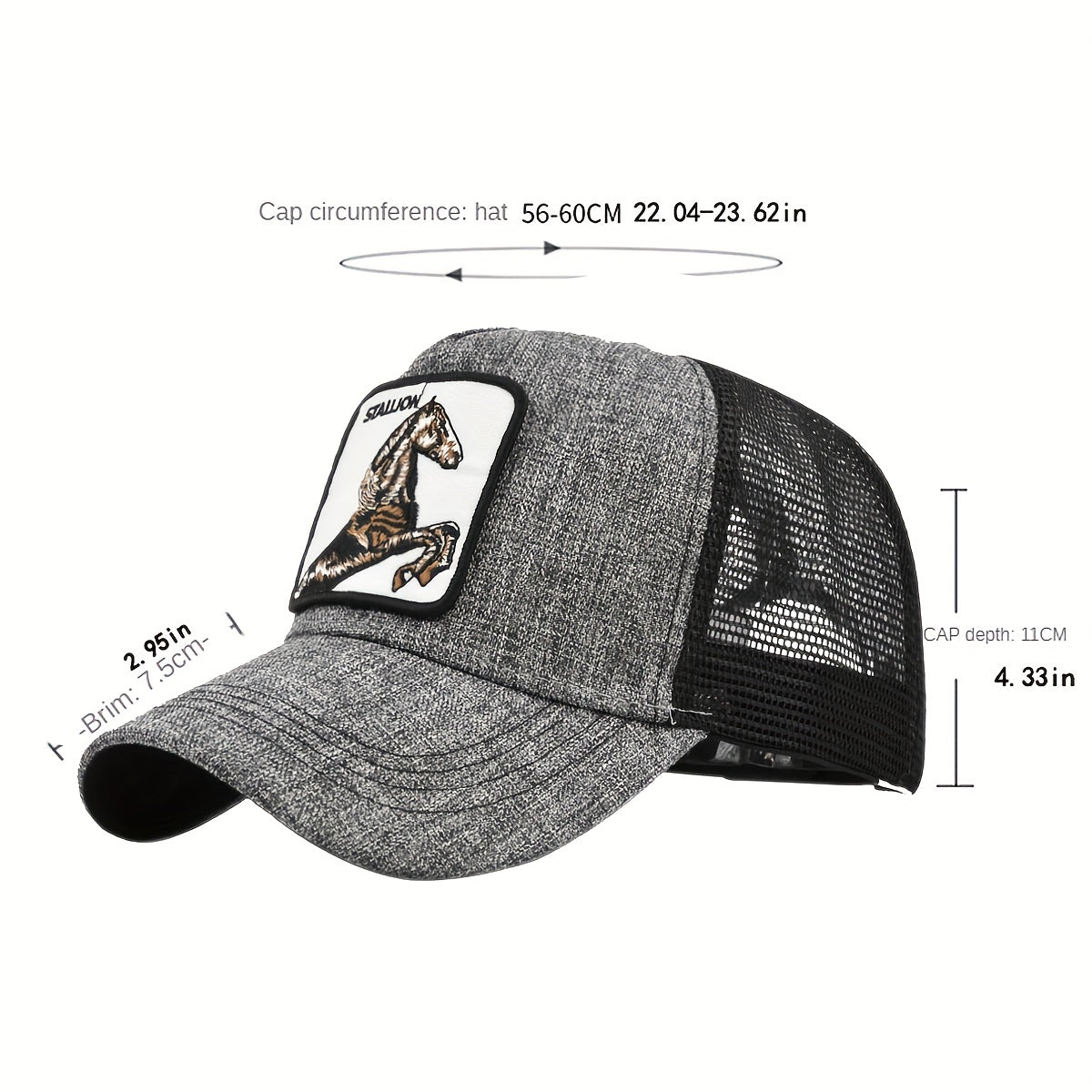 Horse Embroidery Baseball Cap Patch Animal Duck Tongue Cap Mesh Peaked Cap