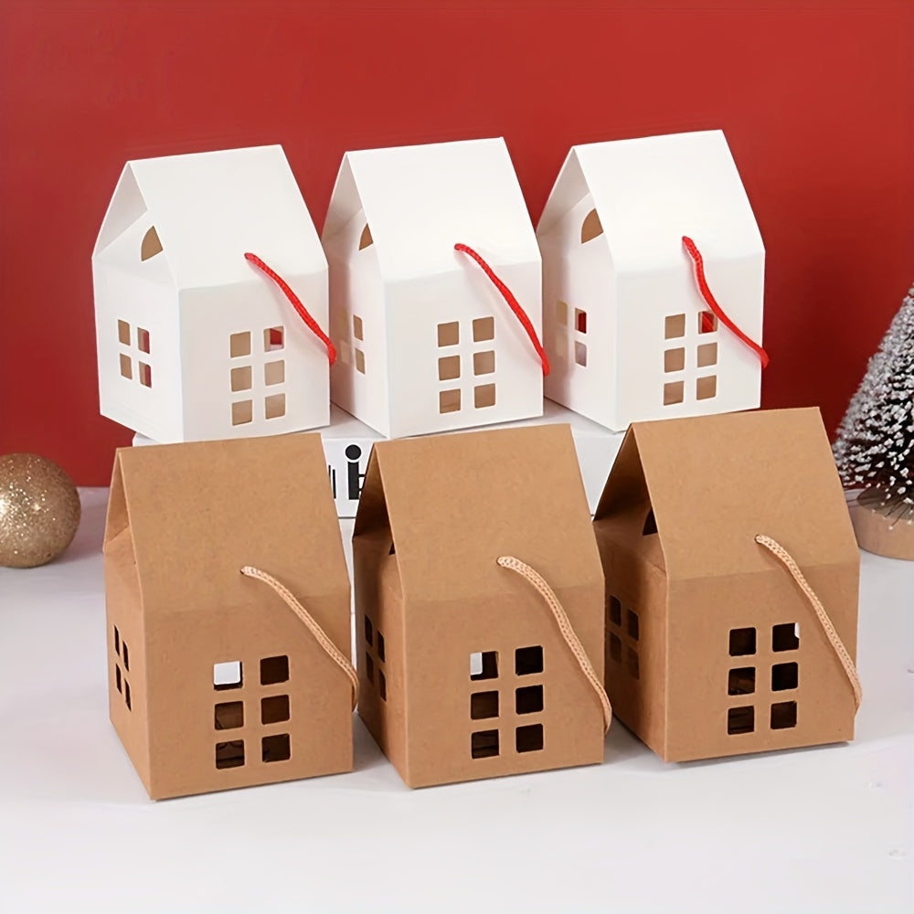 5pcs Christmas House Shape Candy Boxes Gift Wrapping Box Xmas Party Decoration