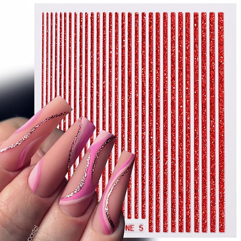 3D Lines Nail Stickers Holographic Silvery Rose Metal Stripe Letters Decals