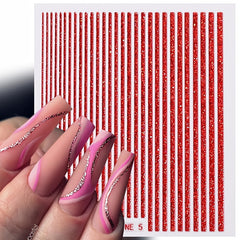 3D Lines Nail Stickers Holographic Silvery Rose Metal Stripe Letters Decals