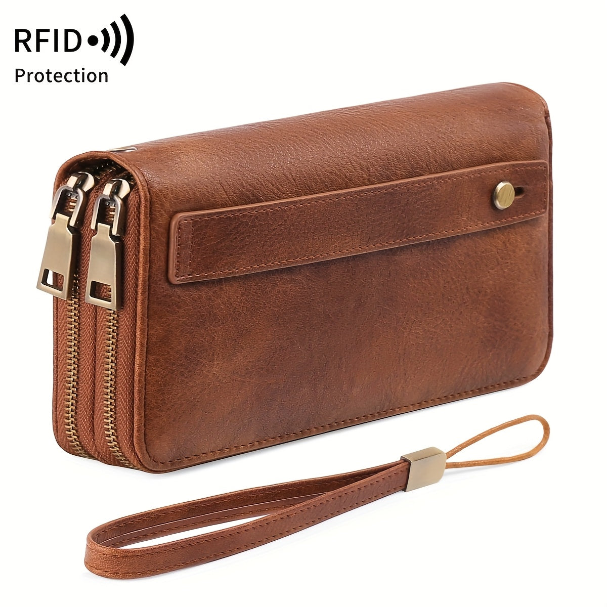 MIYIN RFID Blocking Zipper Wallet Vintage Brown Clutch with Wrist Strap