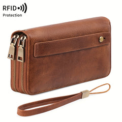 MIYIN RFID Blocking Zipper Wallet Vintage Brown Clutch with Wrist Strap
