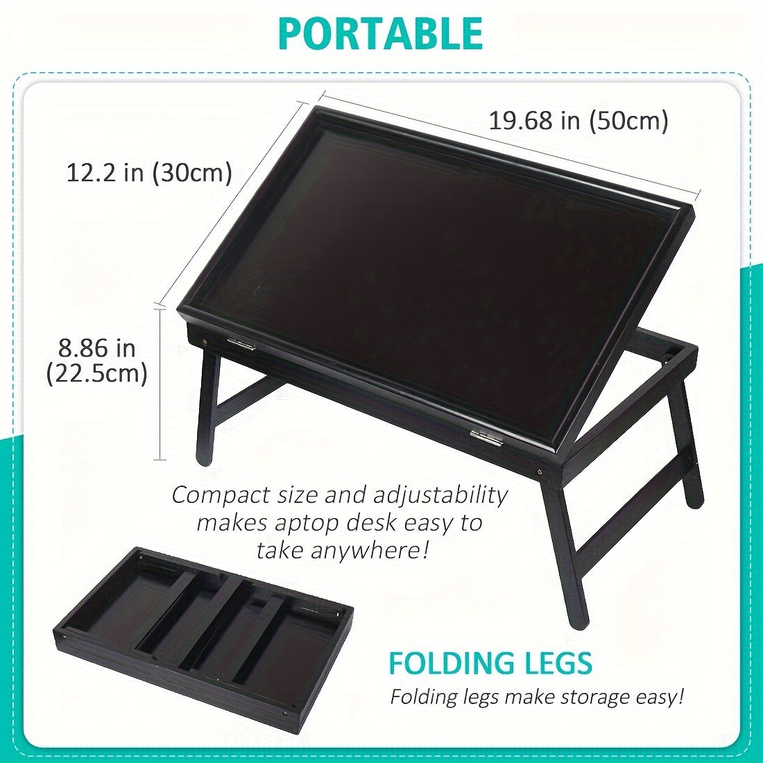 Wooden Bed Tray Table Folding Legs Serving Breakfast TV Laptop Snack Tray