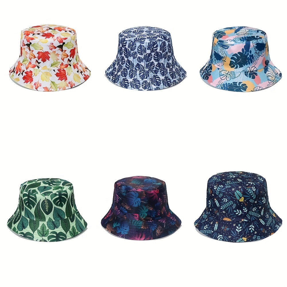 Leaf Print Bucket Hat Reversible Lightweight Sunscreen Fisherman Cap