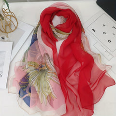 Boho Flower Print Georgette Scarf Block Shawl Hijab