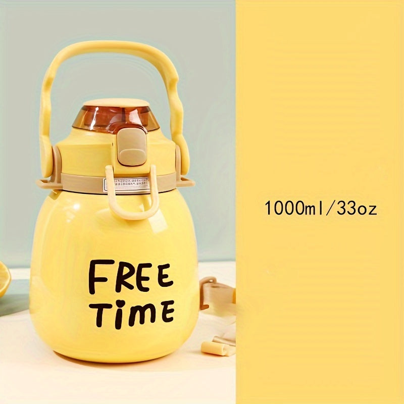 1000ml Stainless Steel Insulation Cup Portable Leakproof Large Belly Cup