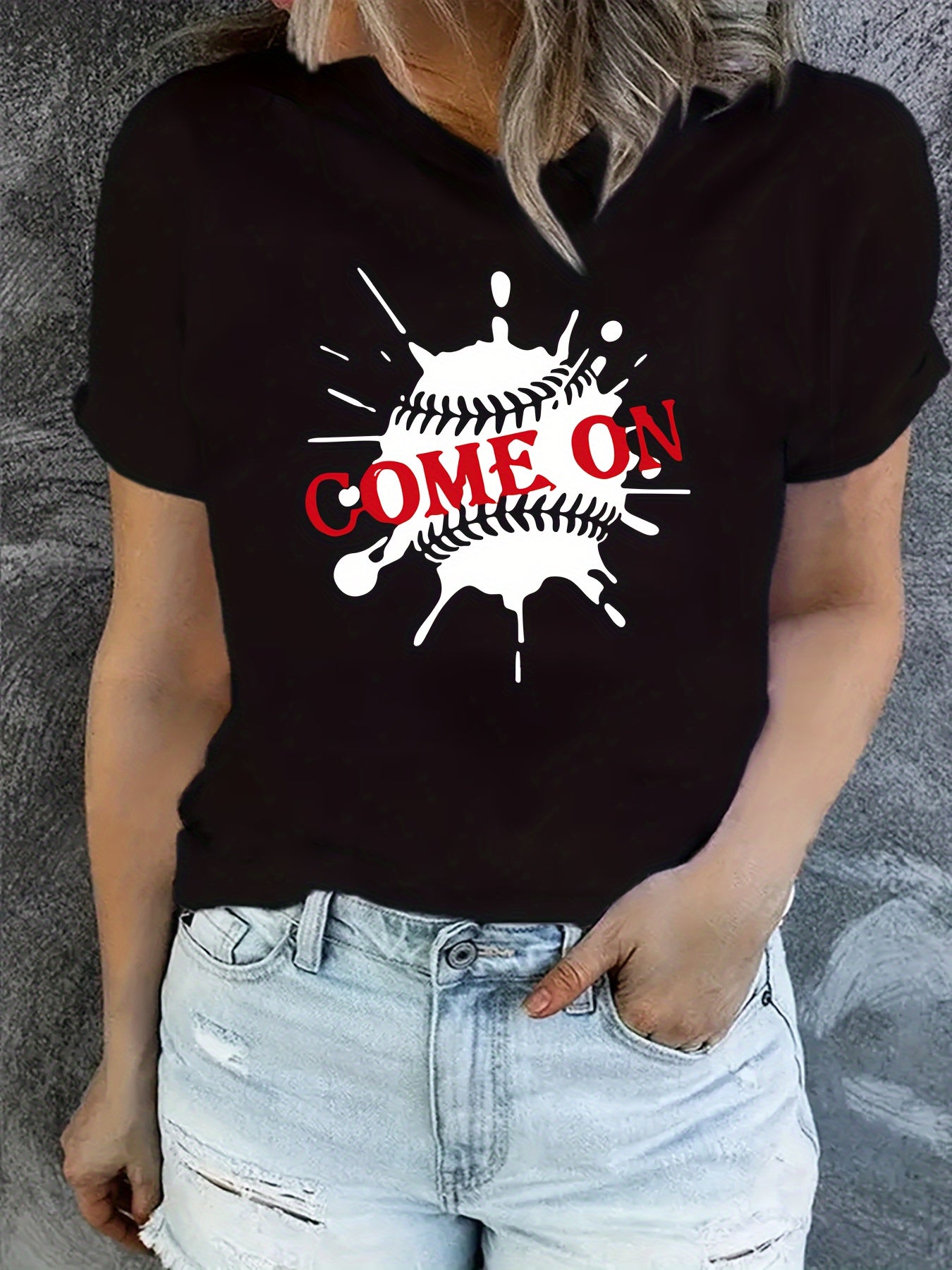 Baseball Graphic Short Sleeve Sports T-shirt for Women