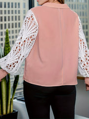 Casual Blouse Women's Plus Colorblock Contrast Lace Lantern Sleeve