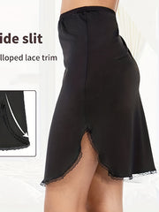 Lace Trim Solid Skirt Sexy Half Slips Petticoat Women's Underwear