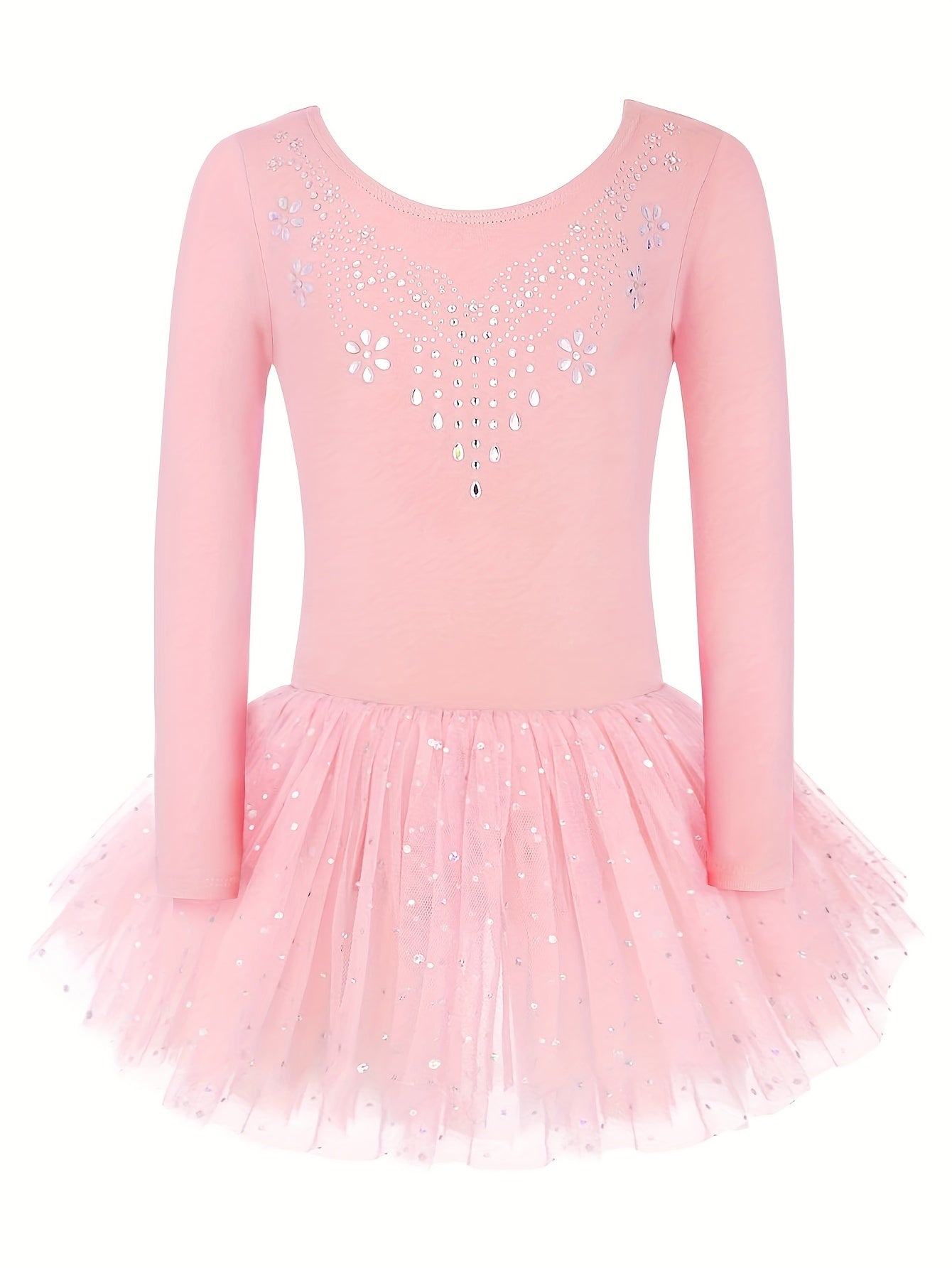Girls Sequin Long Sleeve Ballet Tutu Leotard for Dance Performance