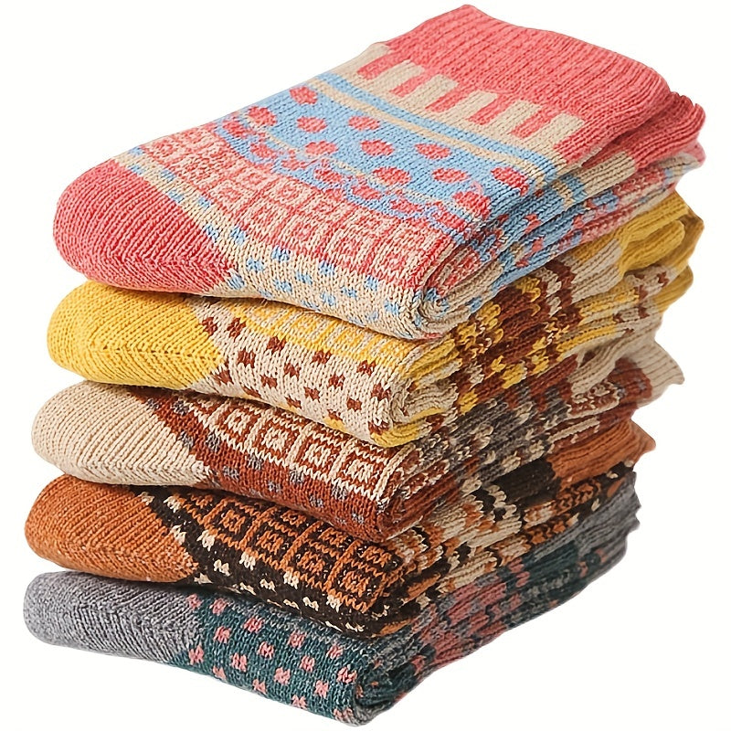 5 Pairs Geometric Pattern Mid Tube Socks for Women