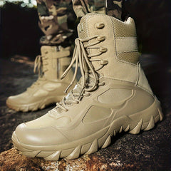 Men's Solid High Top Military Style Hiking Boots Non Slip Lace Up Shoes