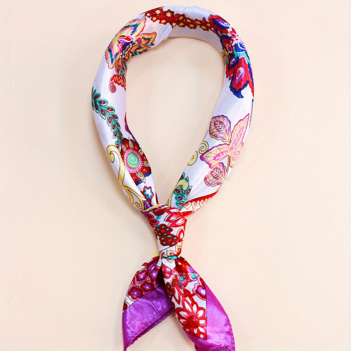 Flower Printed Square Scarf Silk Feeling Neck Scarf