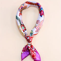 Flower Printed Square Scarf Silk Feeling Neck Scarf