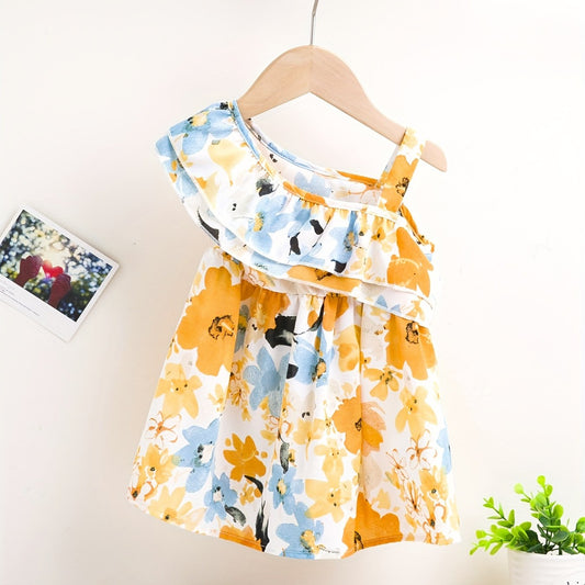 Baby Girls Flowers Print Ruffle Trim Dress Kid Summer Clothes