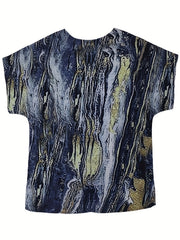 Tie Dye Drop Shoulder Round Neck Blouse