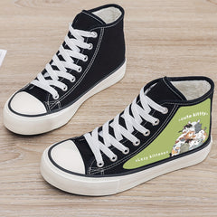 Kitten Print Plush Lined Chunky Canvas Sneakers