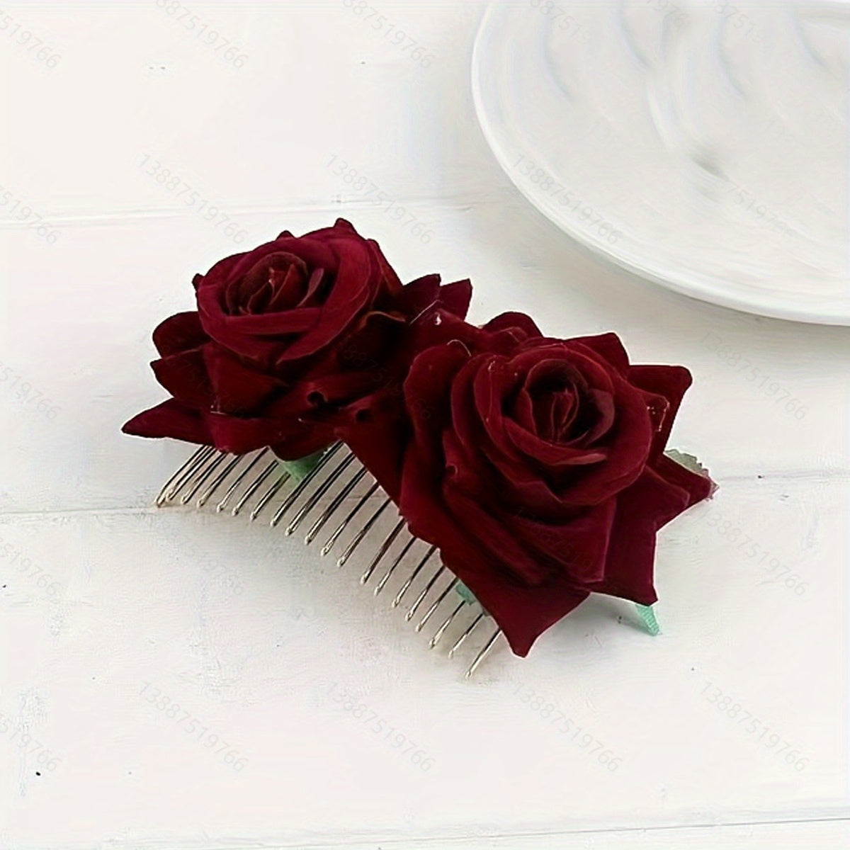 Double Red Rose Hair Comb for Women